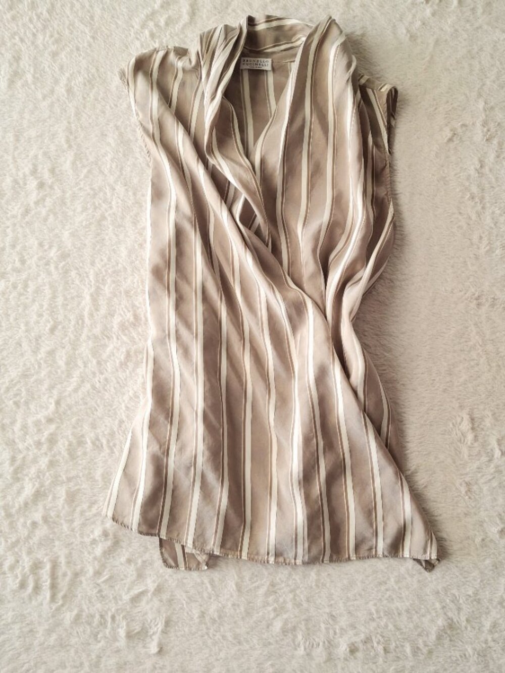 Brunello Cucinelli MH928DH306USA 100% Silk Striped Draped Top S - Picture 2 of 11